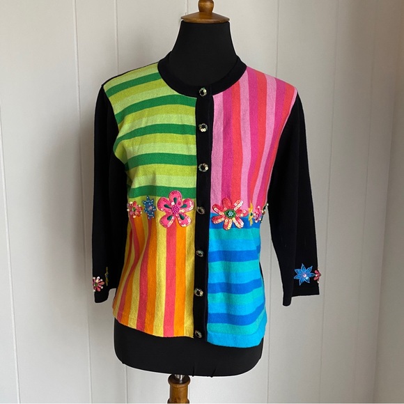 Jack B. Quick Women’s Classic Embellished Black and Floral Sequin Sweater | PS - Picture 1 of 16